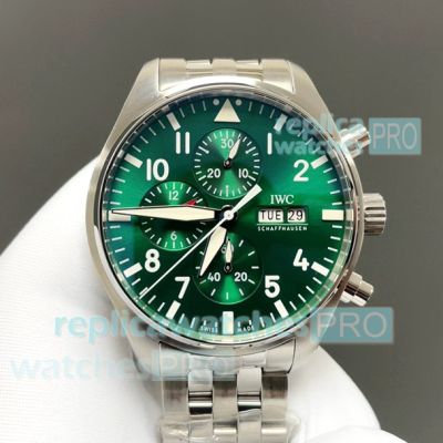 TW Factory Swiss Copy IWC Schaffhausen Pilot's Spitfire Green 43mm Chronograph Steel Watch 